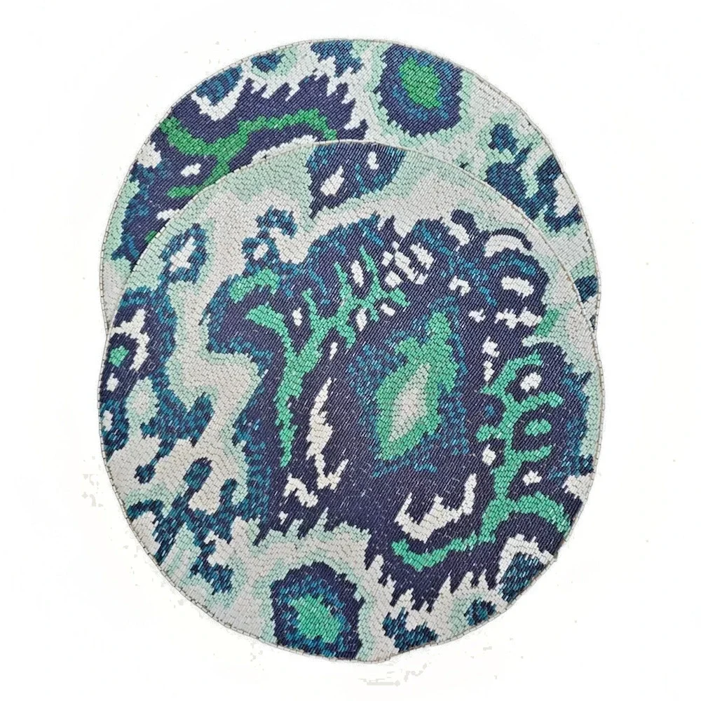 KIM SEYBERT BLUE PAISLEY GLASS BEADED PLACEMATS SET OF 2 15